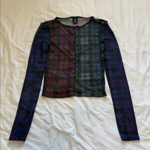 Urban Outfitters - Plaid Long Sleeve Mesh Top